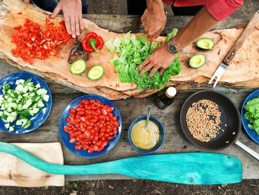camping cooking ingredients flat lay