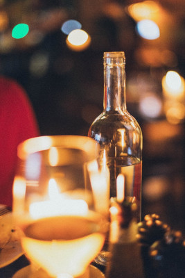 bottle of wine on a table