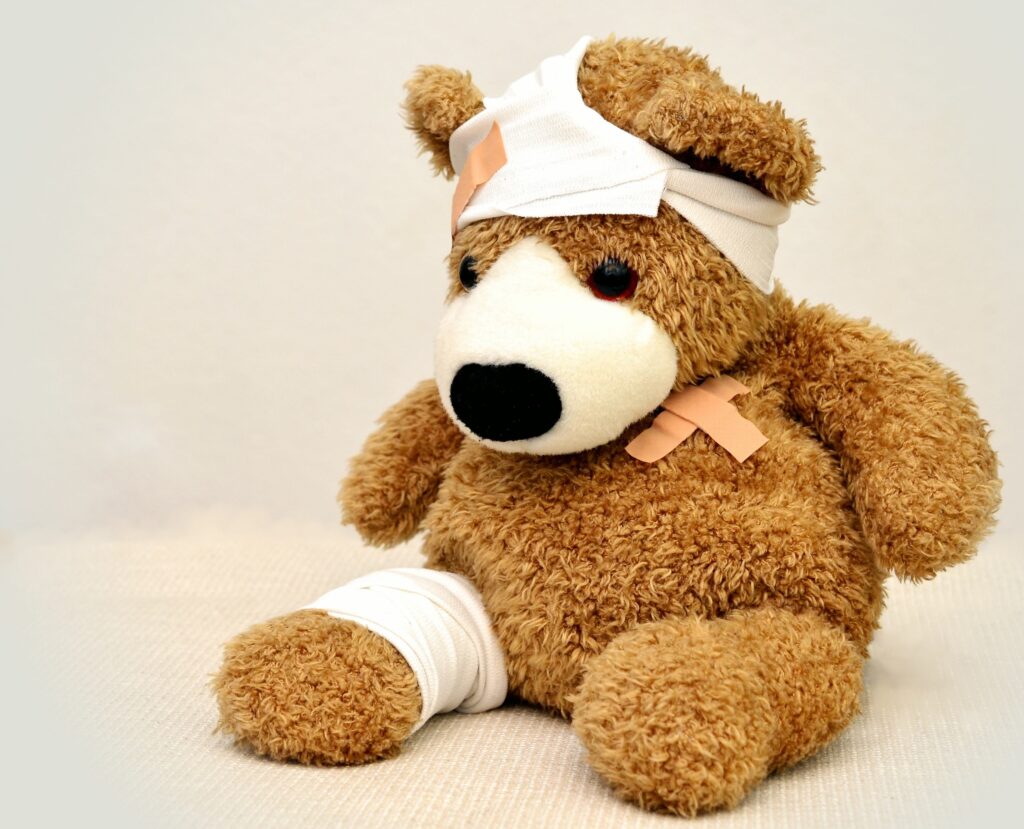 teddy bear in pain