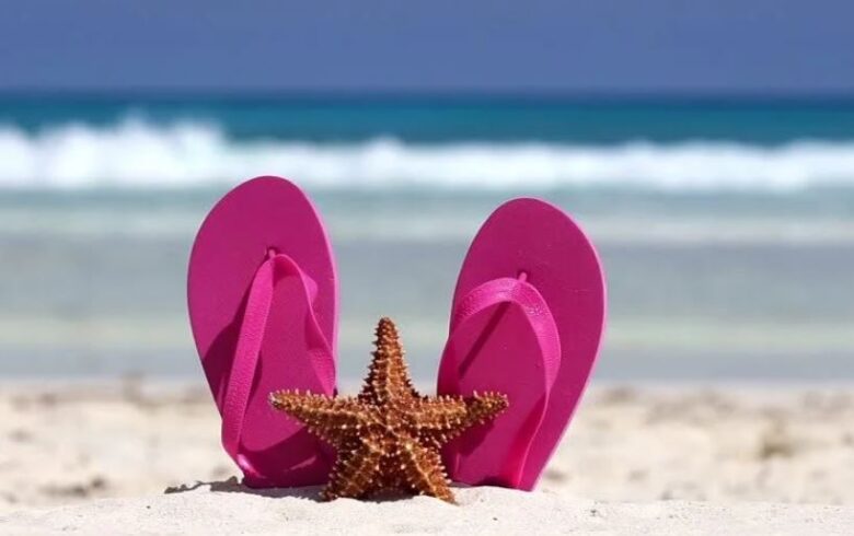 pink flip flops beach