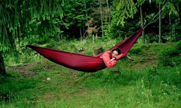 sleeping in hammock